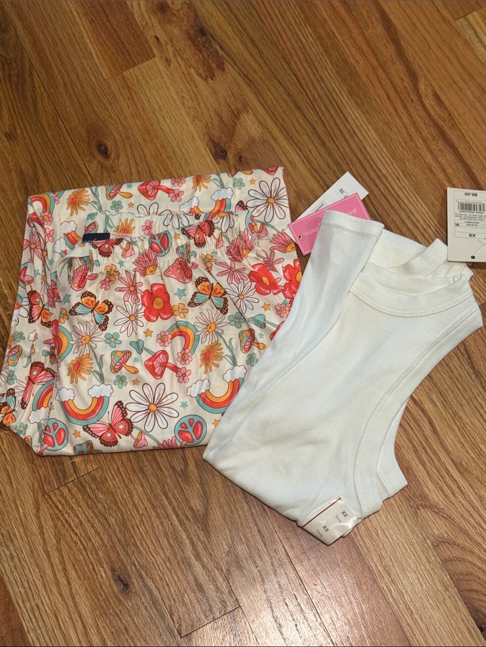 Simply Southern Rainbow & Butterfly Pajama Set with White Tank size XS